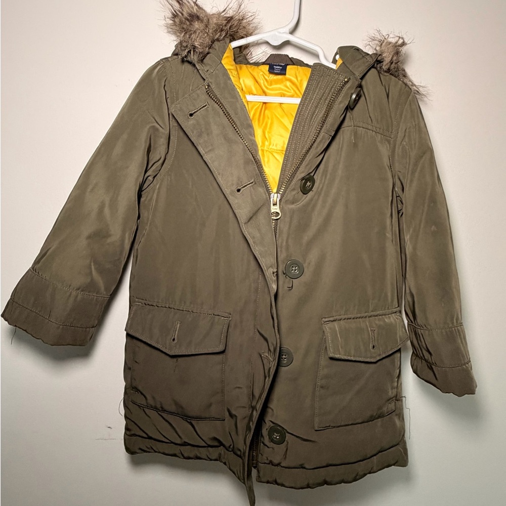 GAP kids Olive Green Hooded Jacket with Faux Fur Trim